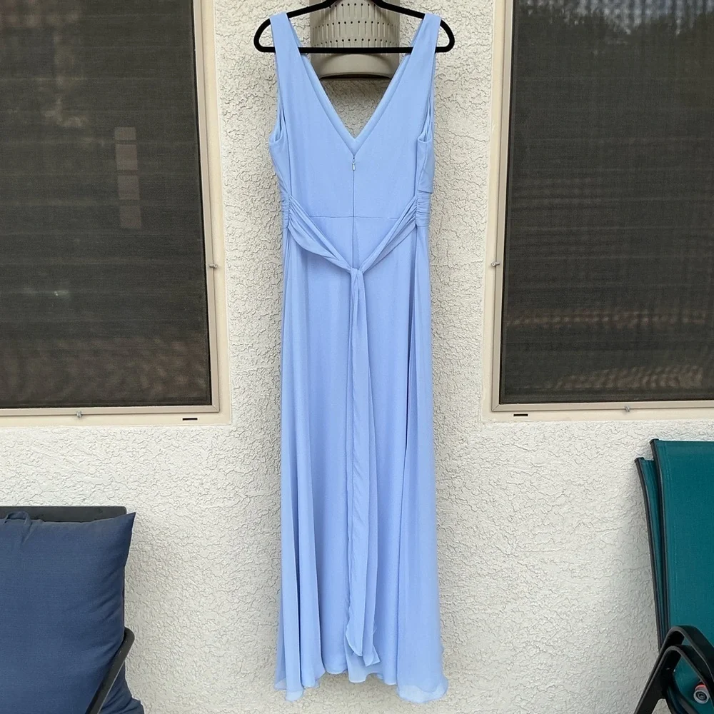 NWT Thread Dessy Group Lux Chiffon Layla Maxi Dress Gown Size 16 Sky Blue TH012
